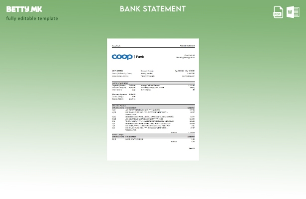 Модерен стил Естонија Coop Pank банкарски извод шаблон ексел